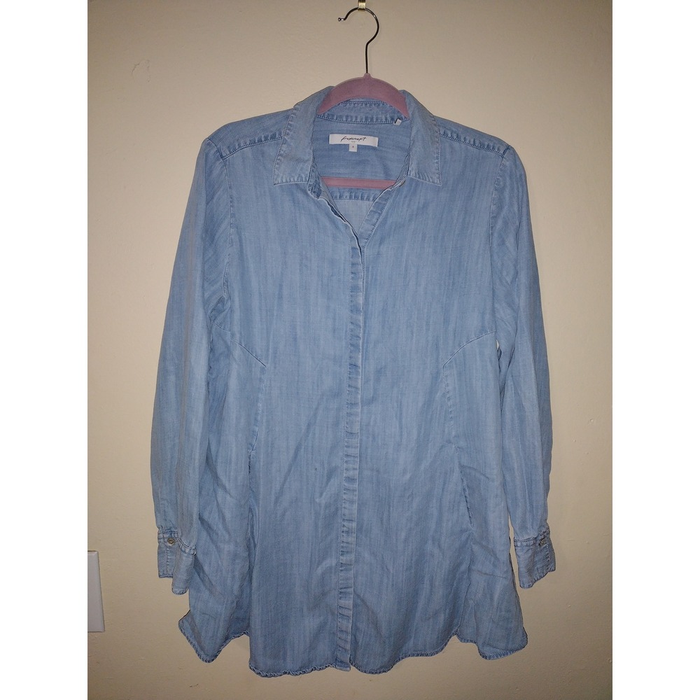 Foxcroft NYC Denim Chambray Tunic Shirt Dress Blue‎ Size 8 Button Up